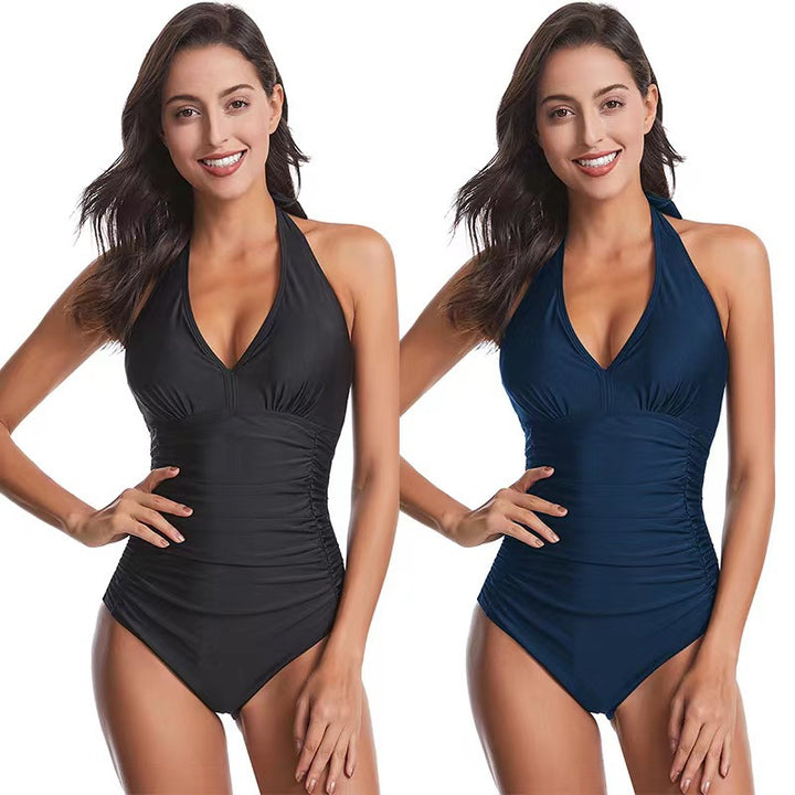 Women's One-Piece Swimsuit with Floral Wrap Design and Body-Shaping Cut StylebySassy