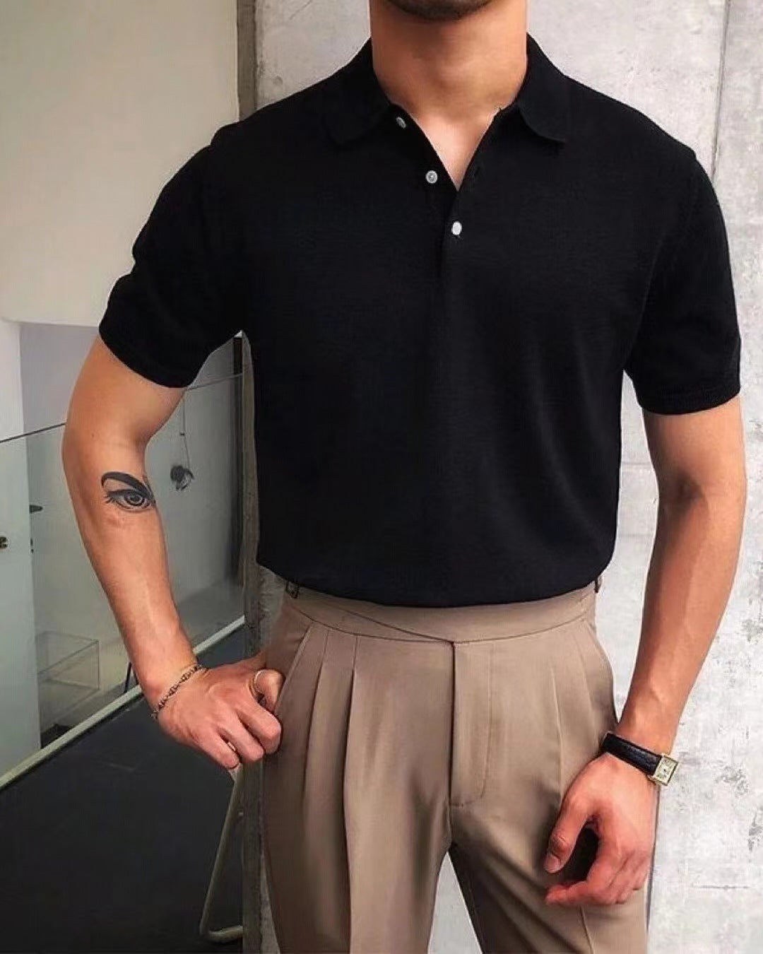 Men's nano Premium fine knit polo shirt with open shirt collar and subtle button placket StylebySassy