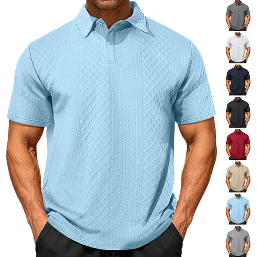 Men's textured jacquard polo shirt short sleeves slim fit with polo collar StylebySassy