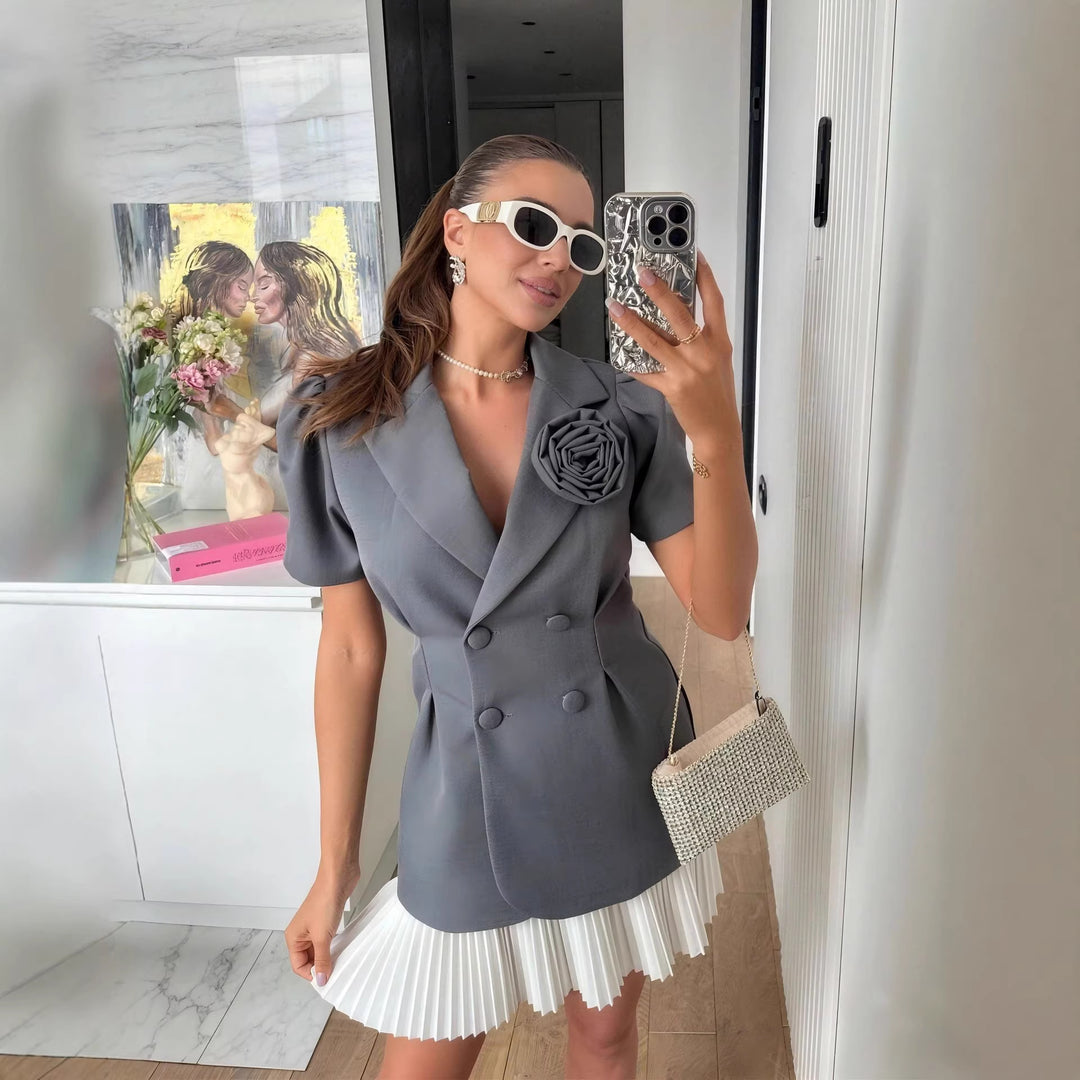 Ladies elegant blazer with puff sleeves and floral detail StylebySassy