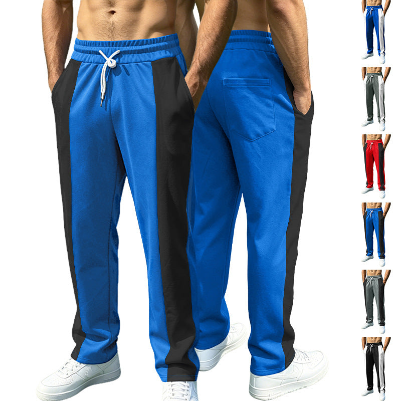 Men's straight-cut training pants with contrast side inserts, elastic drawstring waistband, and side pockets StylebySassy