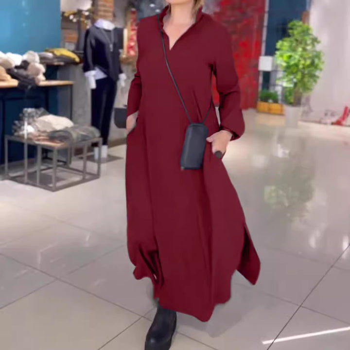 Women's loose maxi dress with side slits and patch pockets StylebySassy
