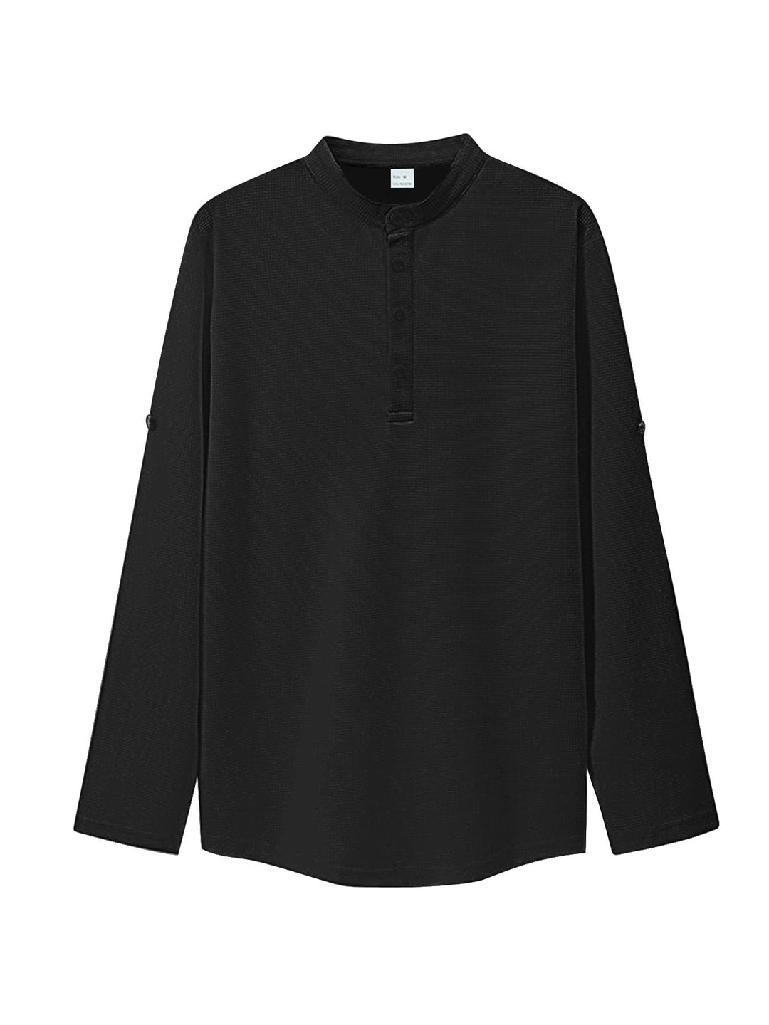Women's oversized long sleeve Henley with stand-up collar waffle texture and sleeve fastening StylebySassy