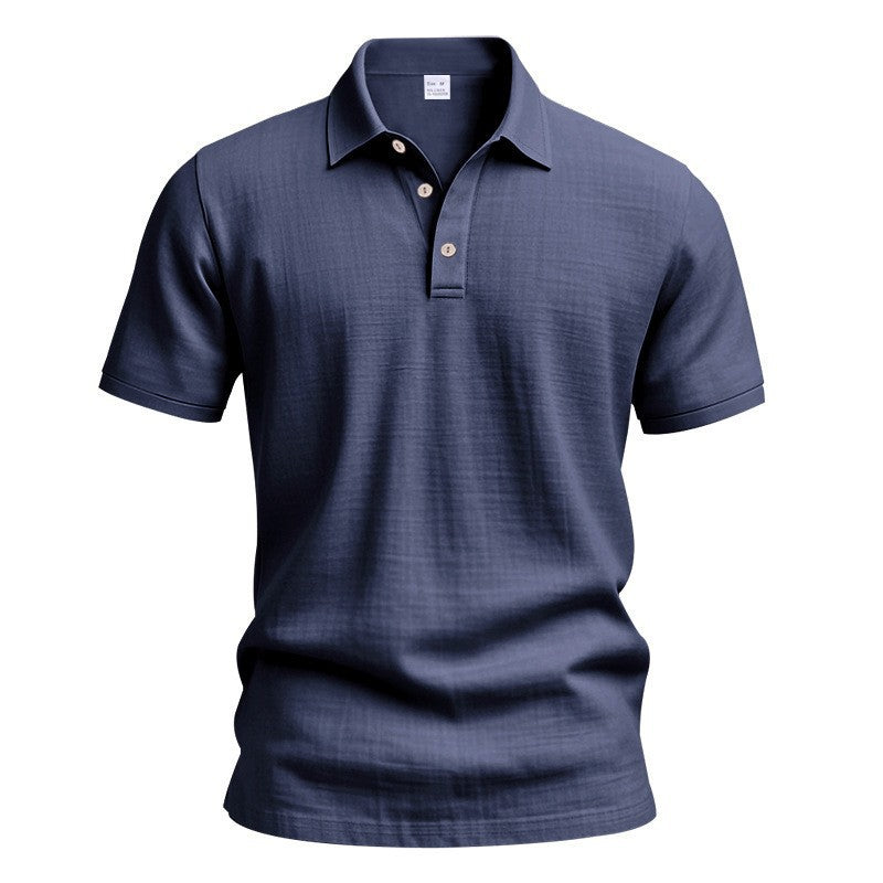 Men's short-sleeve polo with shirt collar, short button placket and structured cotton blend StylebySassy