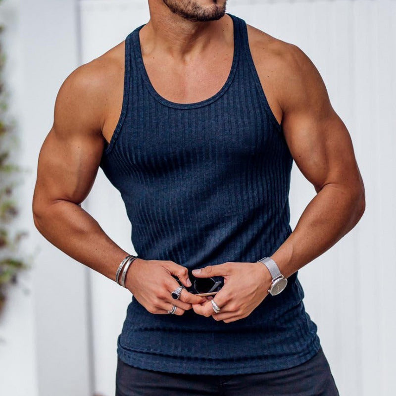 Men's ribbed muscle shirt with U-neck and stretchy cotton blend StylebySassy