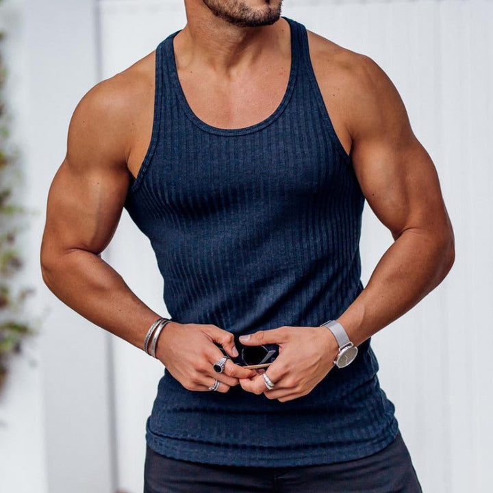 Men's ribbed muscle shirt with U-neck and stretchy cotton blend StylebySassy