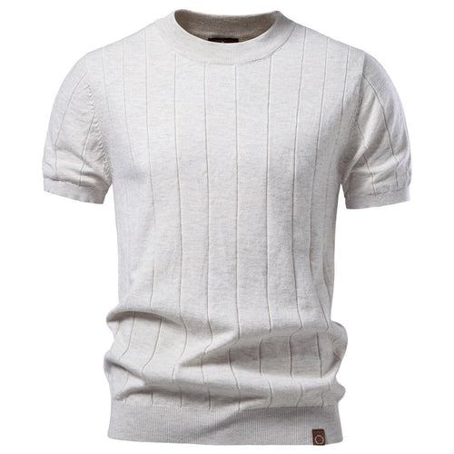 Men's lightweight short-sleeve knit pullover with fine rib structure and round neck StylebySassy