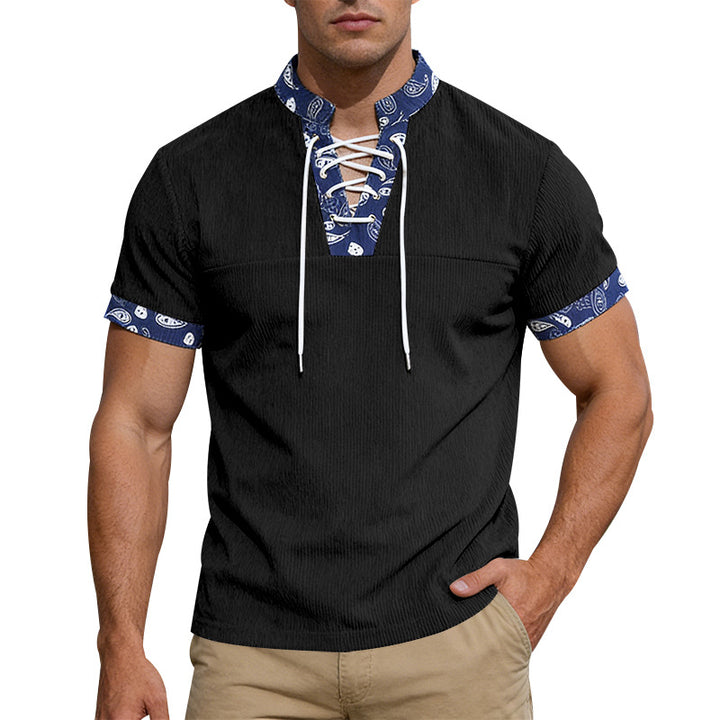 Men's short sleeve laced shirt with bandana trim and structured jersey quality StylebySassy