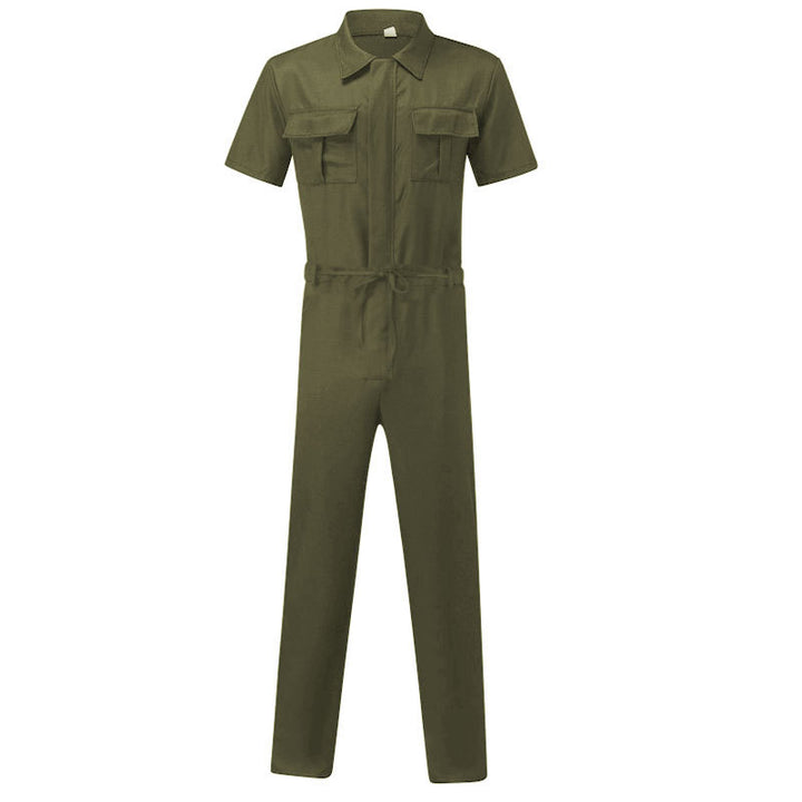 Men's short-sleeved overall work suit with concealed front closure and applied chest pockets StylebySassy