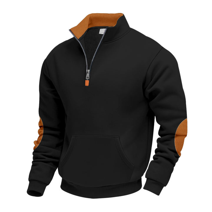 Men's Nano Insulated Half-Zip Pullover with Stand-Up Collar Fleece Lining Kangaroo Pocket and Suede Elbow Patches StylebySassy