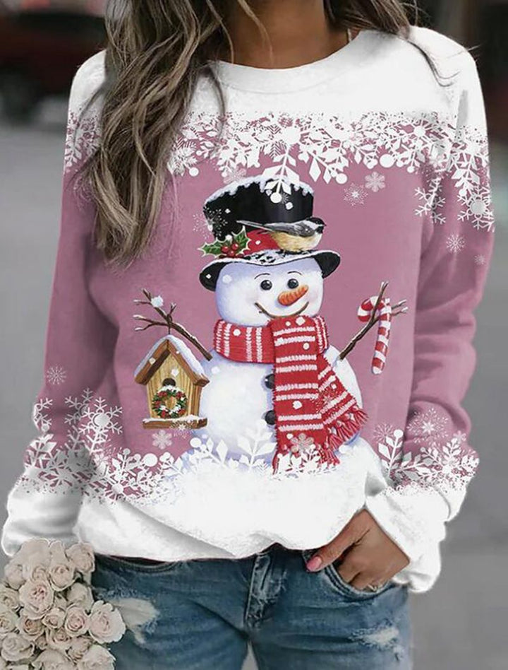 Women's Christmas Sweatshirt with Snowman Design and Round Neckline StylebySassy