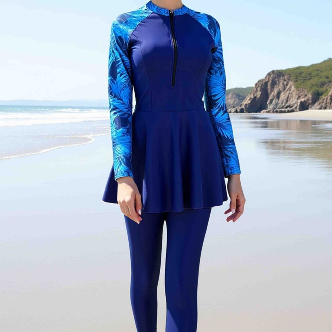 Women's Sporty Long Sleeve Swimsuit with Skirt StylebySassy