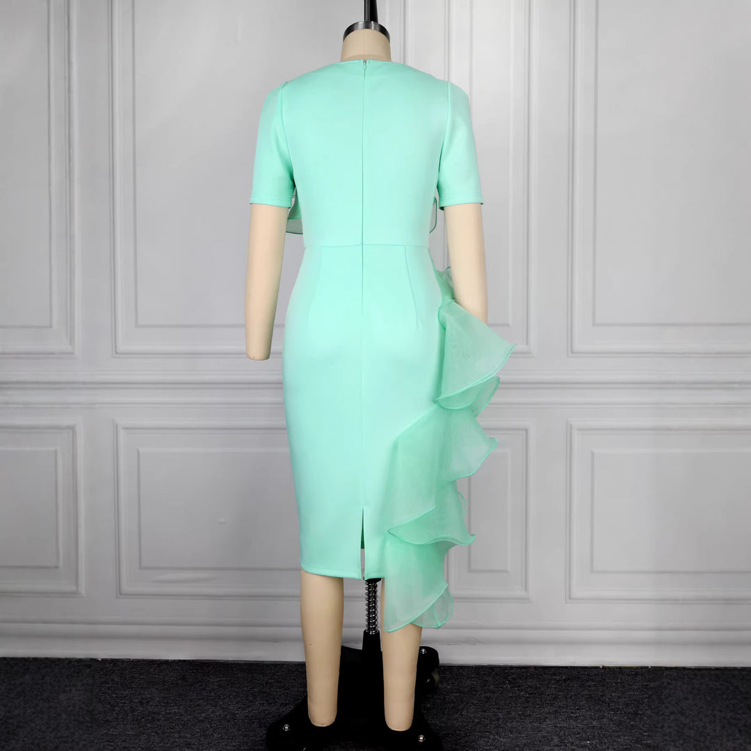 Women's fitted evening dress with ruffle accents StylebySassy