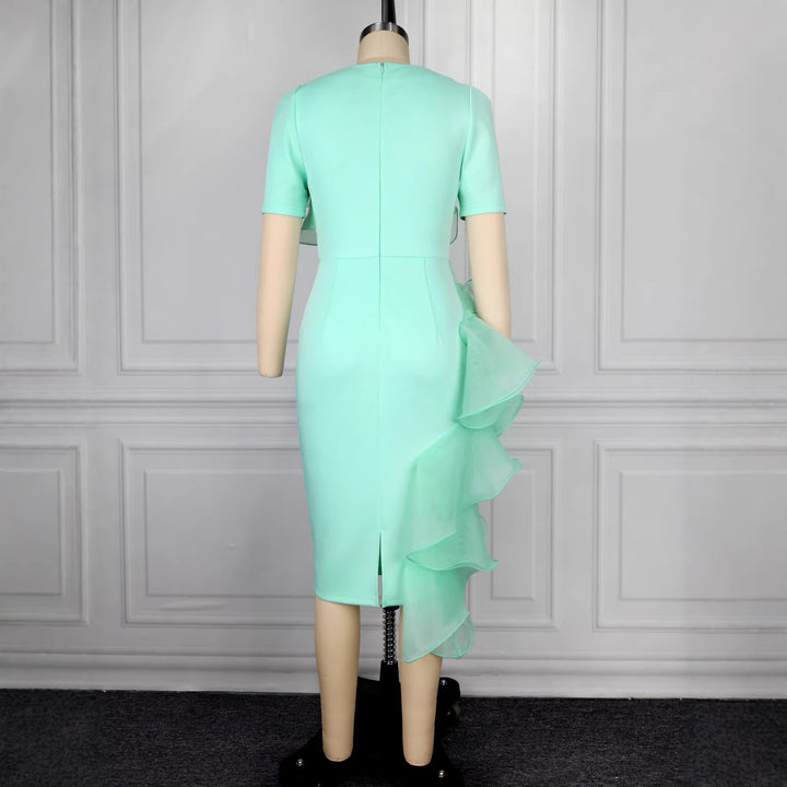 Women's fitted evening dress with ruffle accents StylebySassy