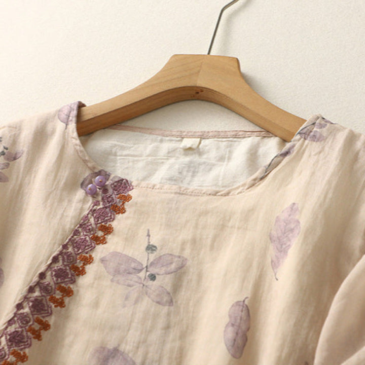 Women's Printed Short Sleeve Blouse with Button Front