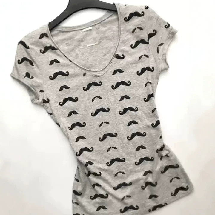 Women’s T-Shirt with Creative Mustache Design StylebySassy