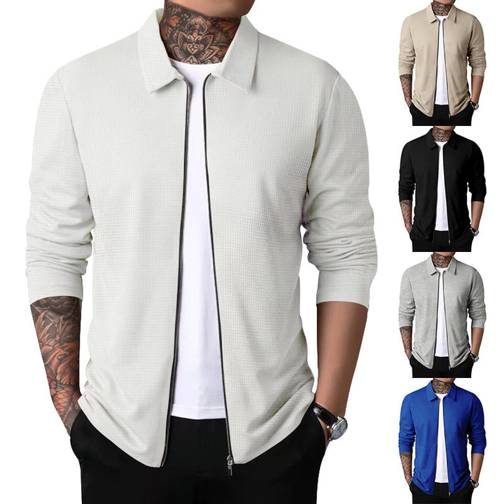 Men's nano structured shirt jacket with waffle structure, full-length zipper and slim fit StylebySassy