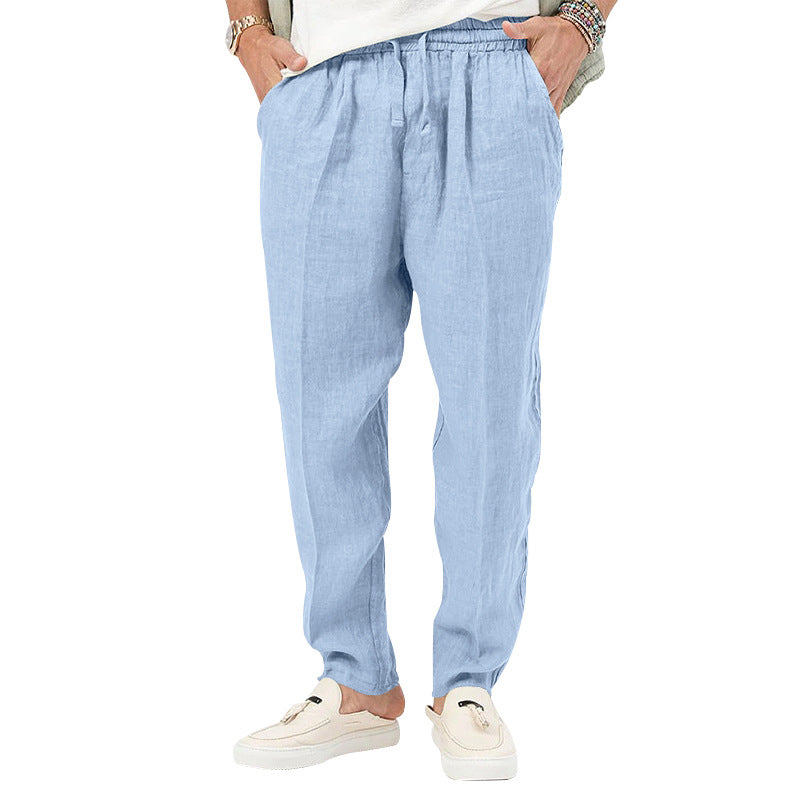 Men's linen jog pants with elastic tunnel drawstring waistband and tapered leg StylebySassy