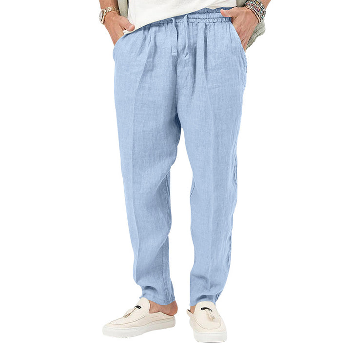 Men's linen jog pants with elastic tunnel drawstring waistband and tapered leg StylebySassy