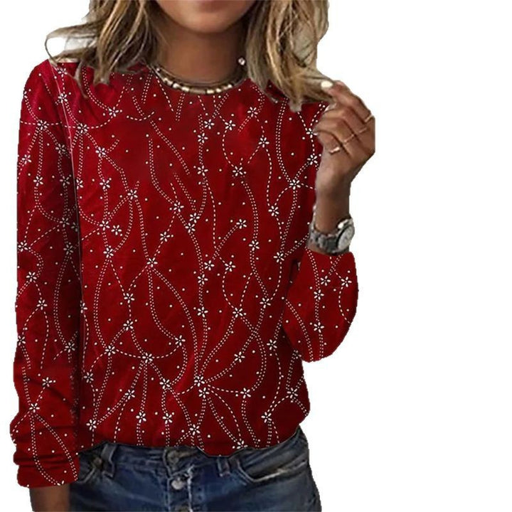 Women’s loose round neck sweatshirt with rhinestone embellishment and floral polka dot pattern StylebySassy