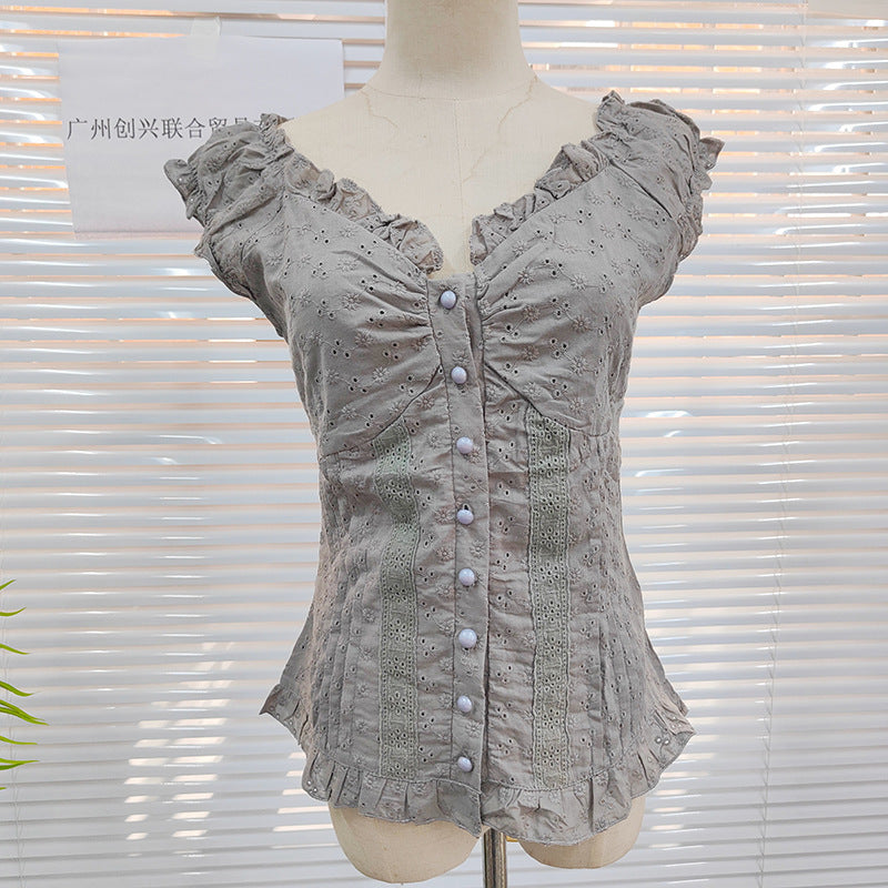 Ladies ruffle shirt with floral details StylebySassy