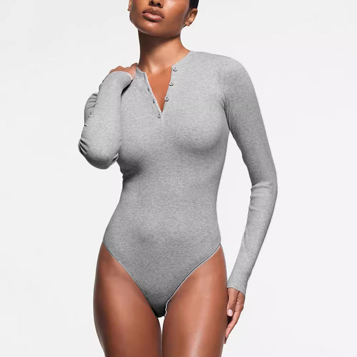 Women's Long Sleeve Bodysuit with Button Placket StylebySassy