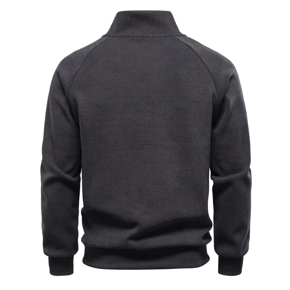 Men's stand-up collar sweater with asymmetric shoulder zipper and raglan sleeves StylebySassy