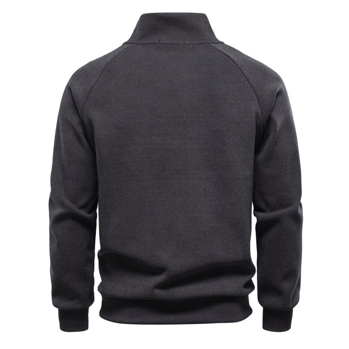 Men's stand-up collar sweater with asymmetric shoulder zipper and raglan sleeves StylebySassy