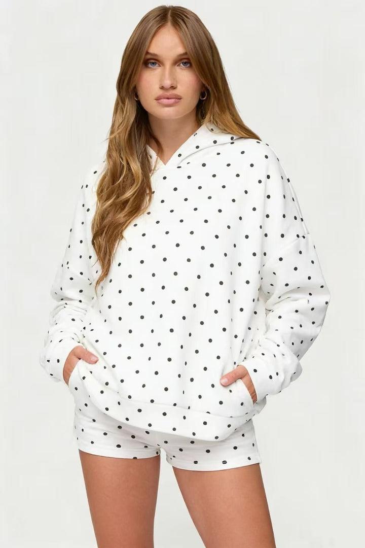 Women's dotted comfort set with hooded sweatshirt, kangaroo pocket and shorts StylebySassy