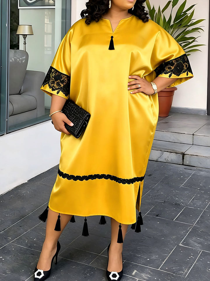 Women's Elegant Satin Kaftan Robe with Lace Accents StylebySassy