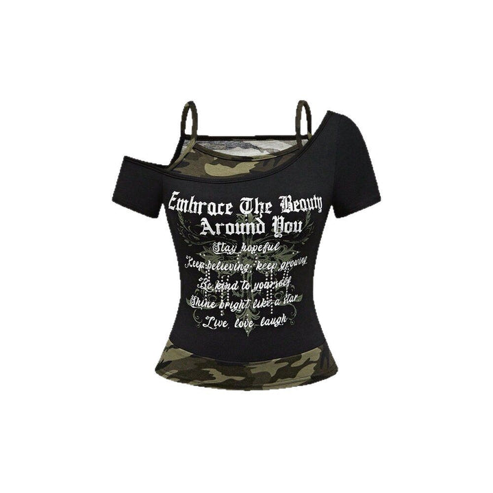 Women's Off-Shoulder Top with Camouflage Pattern StylebySassy