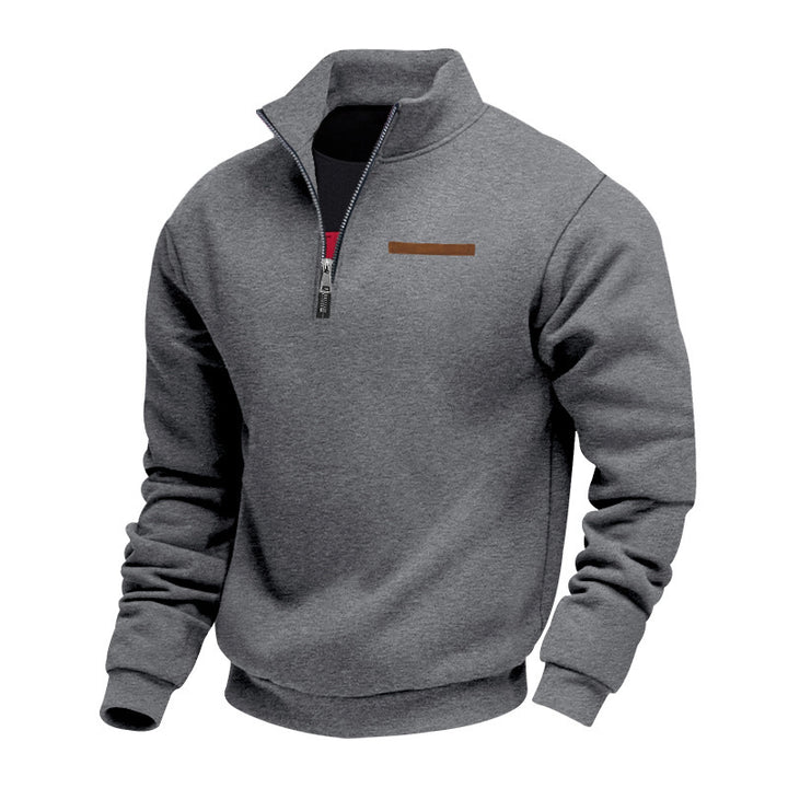 Men's half-zip sweatshirt made of heavy fleece with stand-up collar and concealed chest pocket StylebySassy