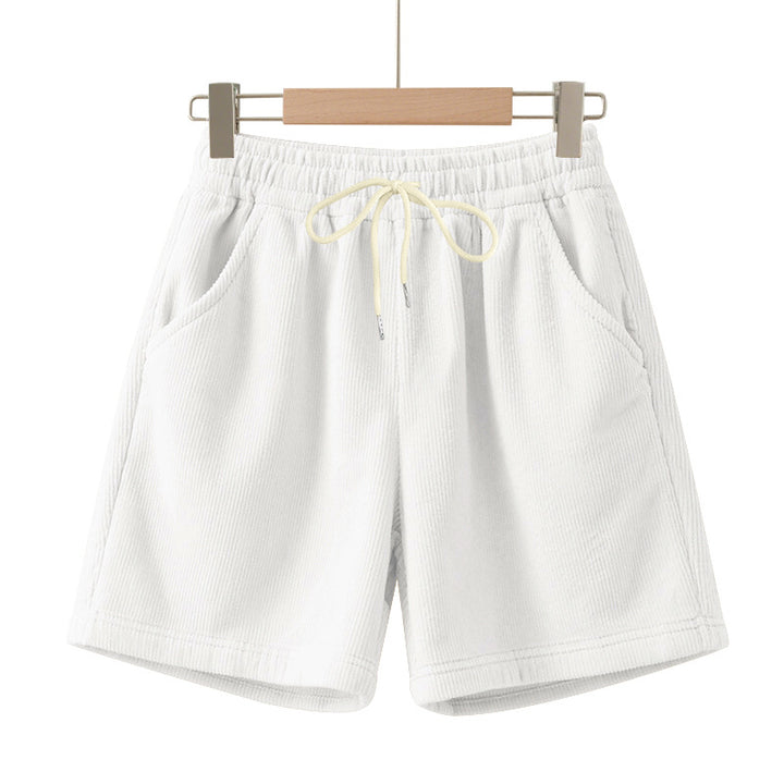 Men's ribbed jersey shorts with elastic waistband, decorative drawstring, and side slant pockets StylebySassy