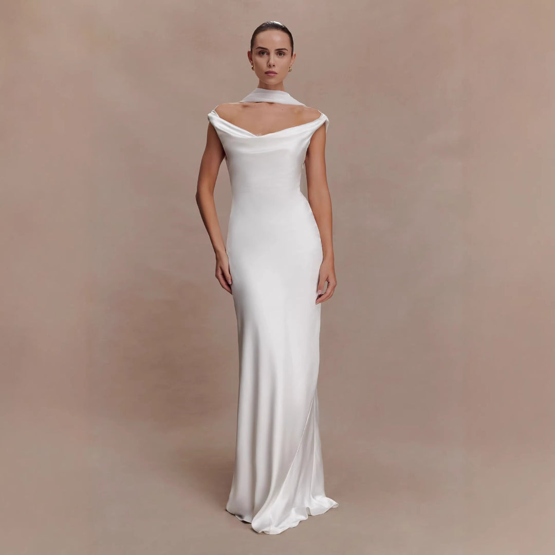 Women's Elegant Satin Evening Dress with Off-the-Shoulder Design StylebySassy