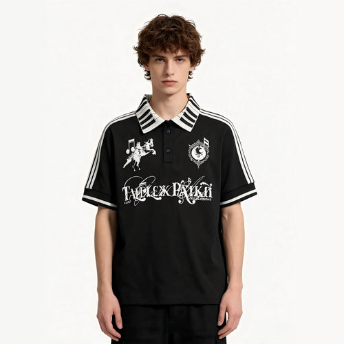 Women's polo shirt with creative print and striped pattern StylebySassy