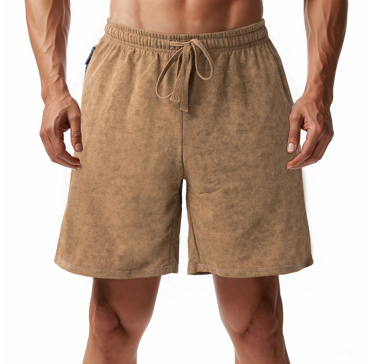 Men's lightly fitted terry shorts with elastic waistband, drawstring and side pockets StylebySassy