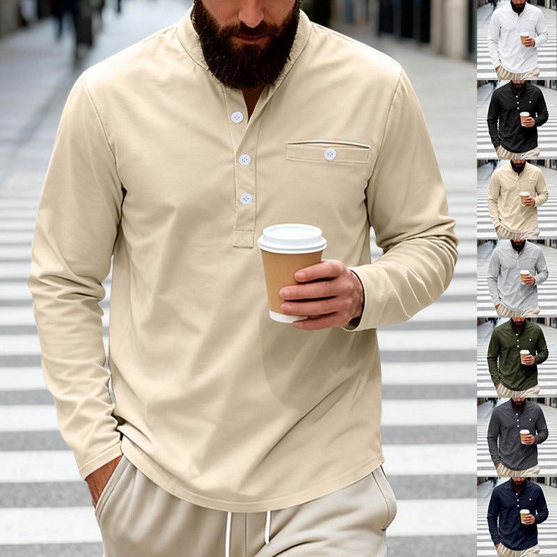 Men's casual long-sleeve Henley shirt made of cotton blend with chest pocket StylebySassy