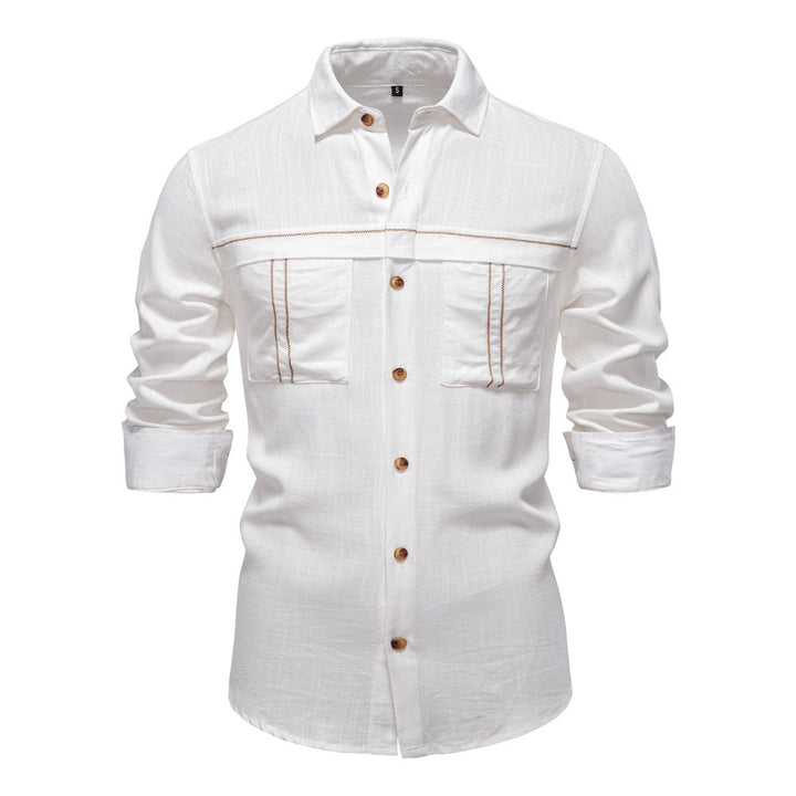 Men's Workshirt in Denim Look with Double Chest Pockets and Contrast Stitching StylebySassy