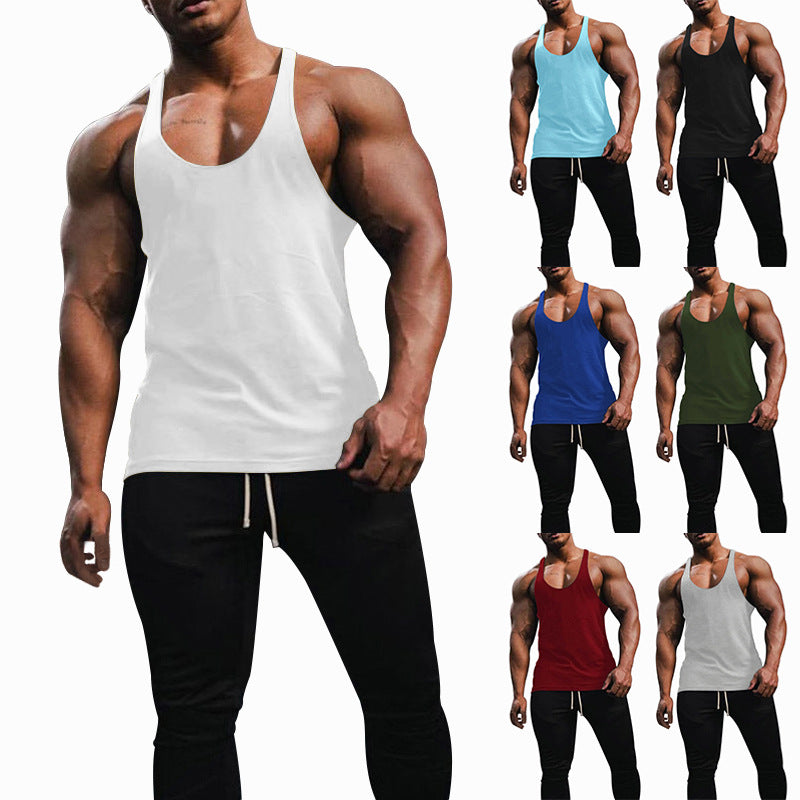 Men's athletic tank top with deep armholes and narrow straps at the back made of cotton stretch StylebySassy