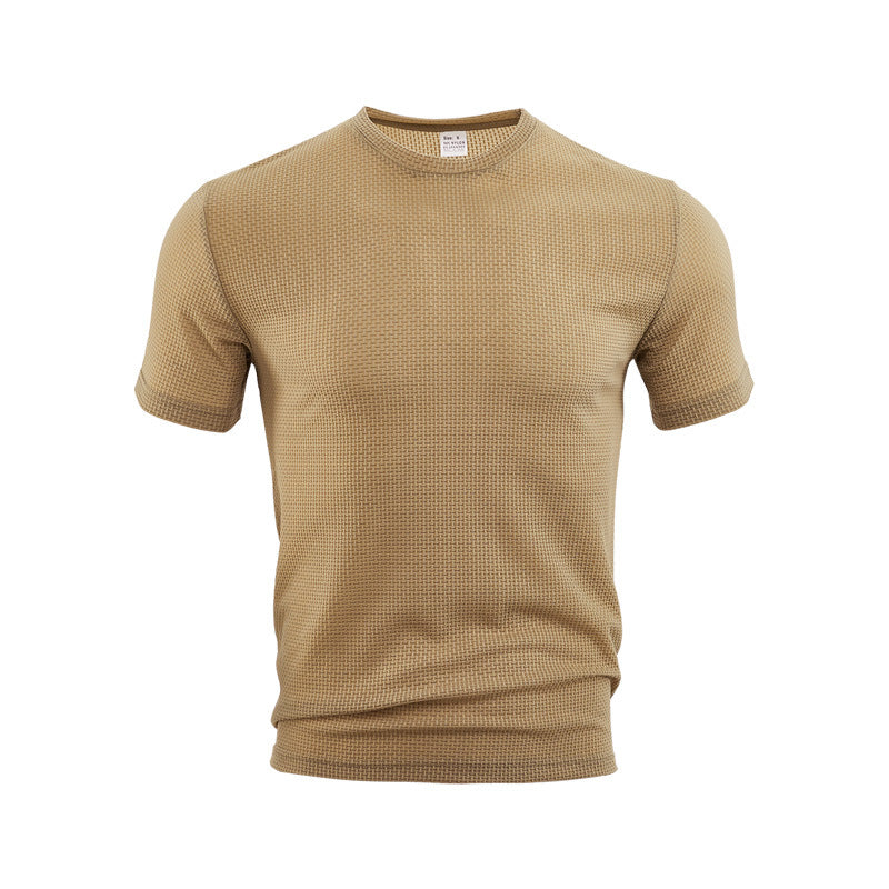 Men's waffle structure T-shirt with round neckline and body-hugging fit StylebySassy