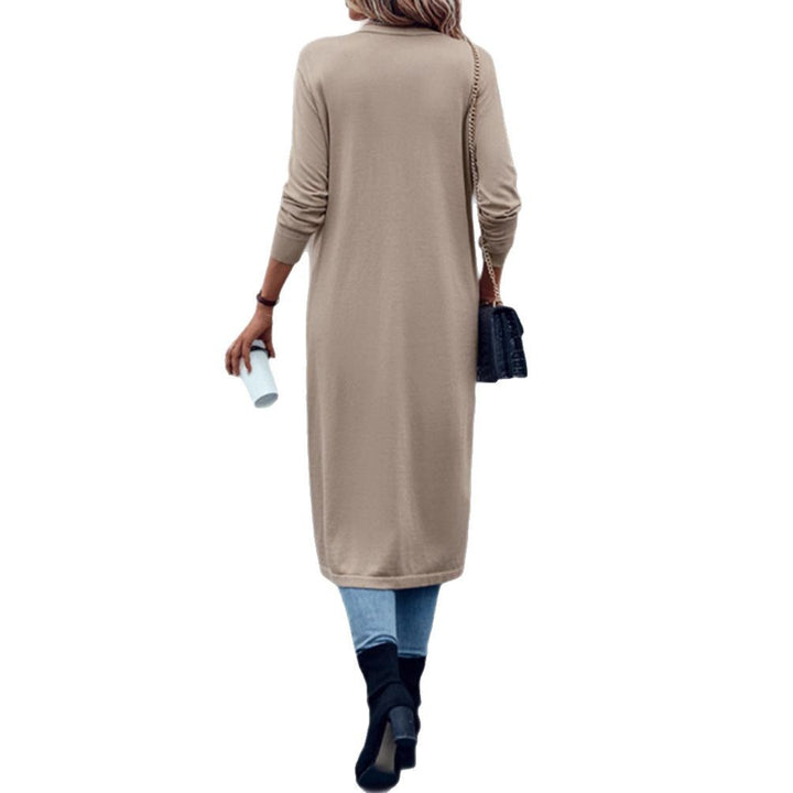Women's long fine-knit cardigan in duster style with open fall and narrow sleeve section StylebySassy