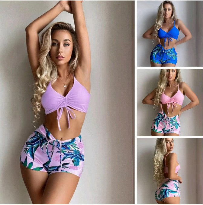 Women's Two-Piece Swimsuit with High Waist and Ruched Crop Top StylebySassy
