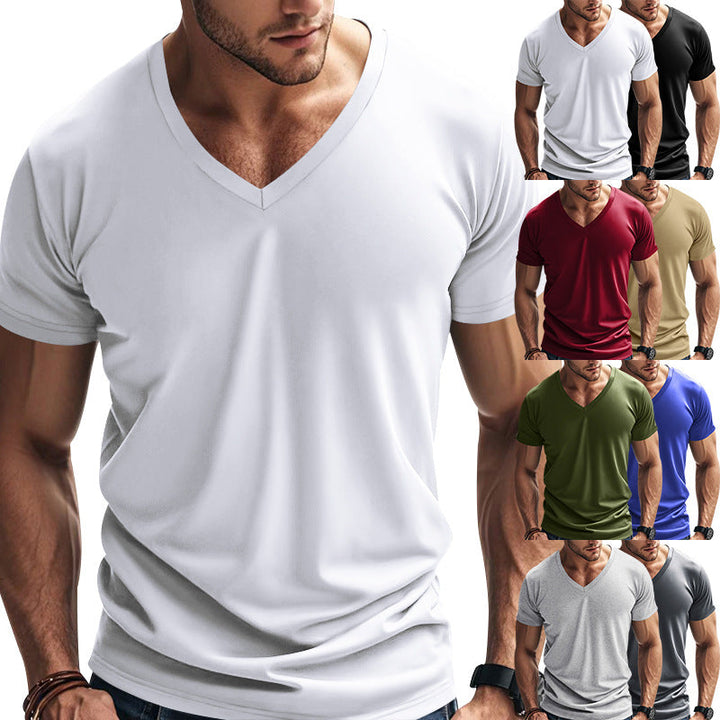 Men's V-Neck T-Shirt made of breathable cotton blend with modern cut StylebySassy