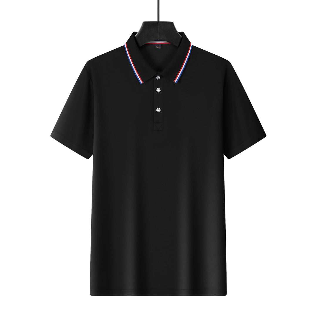 Men's breathable piqué polo with contrast stripes on the collar StylebySassy