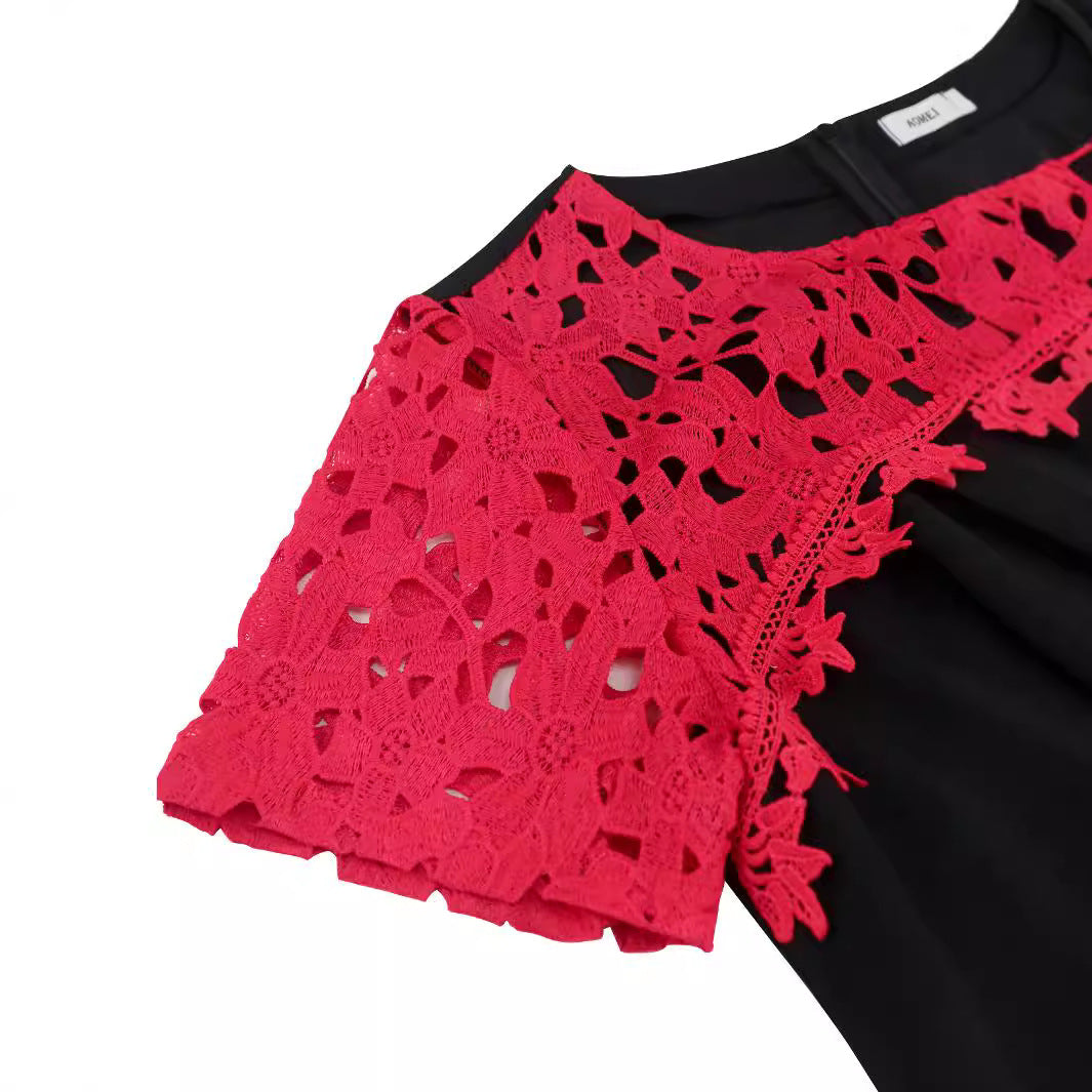 Ladies Elegant Dress with Lace Accents and Figure-Hugging Cut StylebySassy