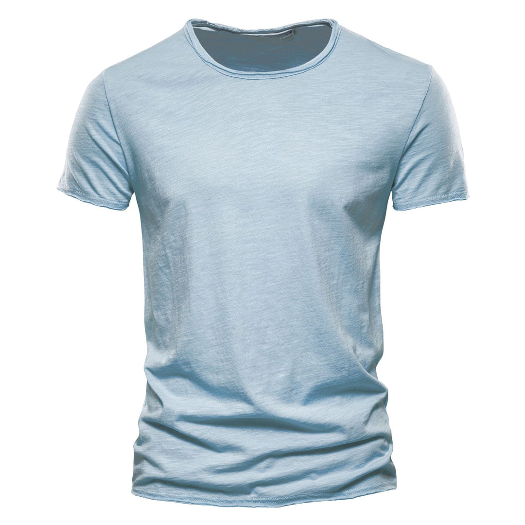 Men's light cotton jersey short-sleeve shirt with V-neck and slim fit StylebySassy
