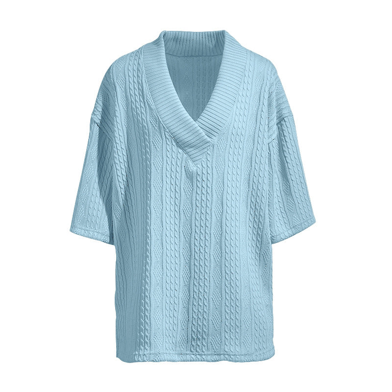 Ladies knit pullover with shawl collar and cable pattern StylebySassy