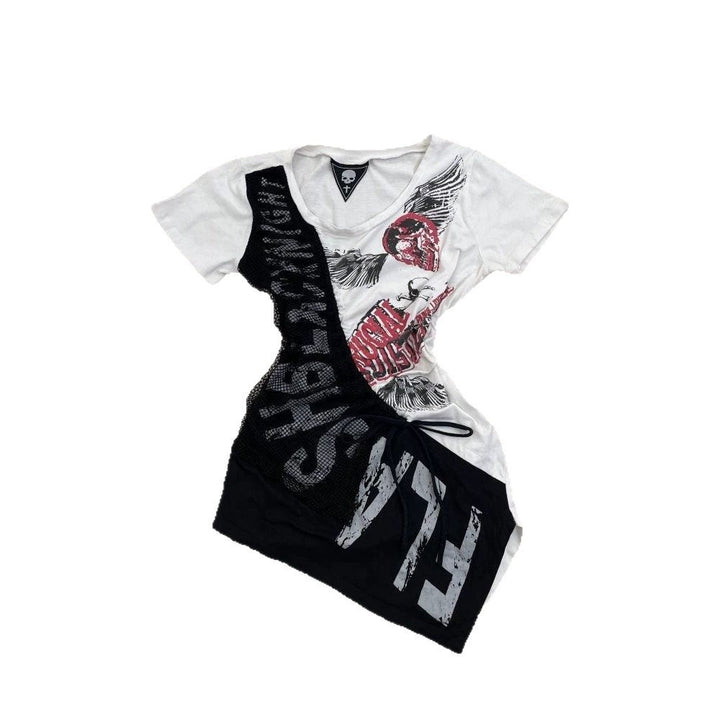 Women's casual T-shirt with unique graphic design and sporty mesh insert StylebySassy