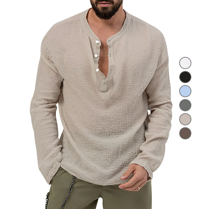 Men's relaxed Henley set made of lightweight cotton gauze with drawstring pants StylebySassy
