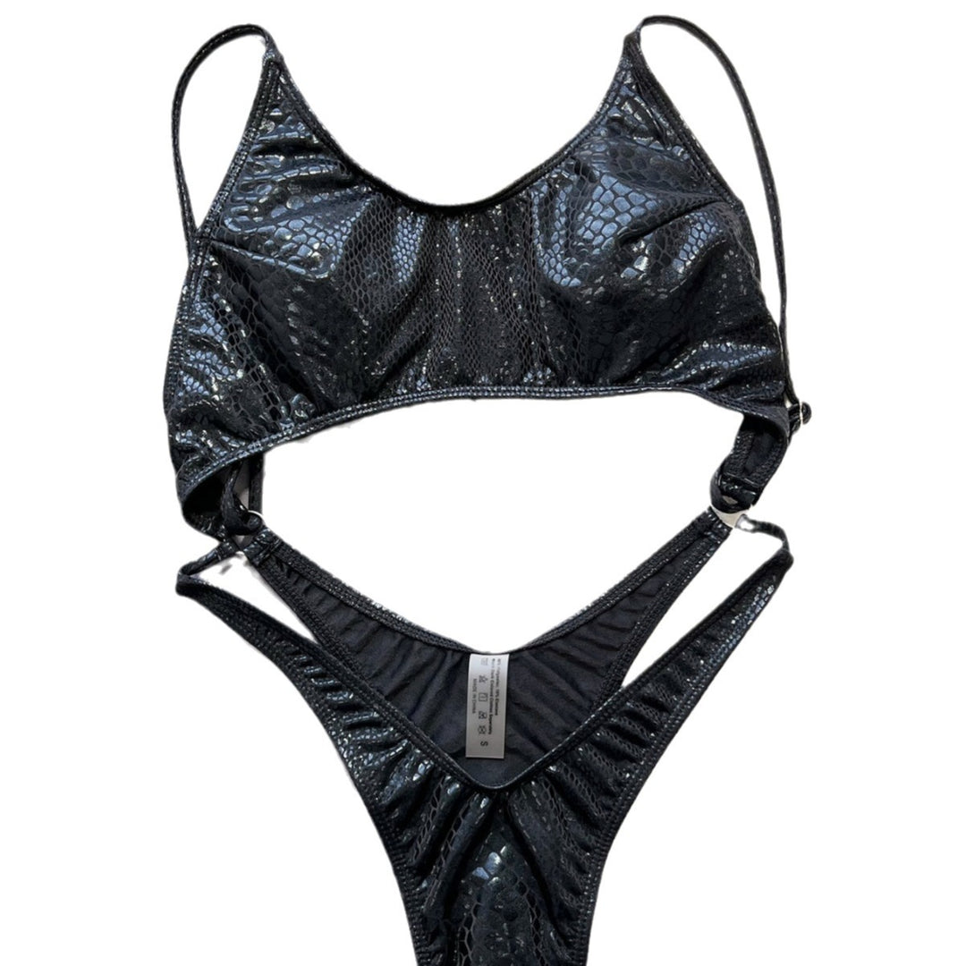 Women's Cut-out Bikini Top with Snake Skin-like Pattern StylebySassy